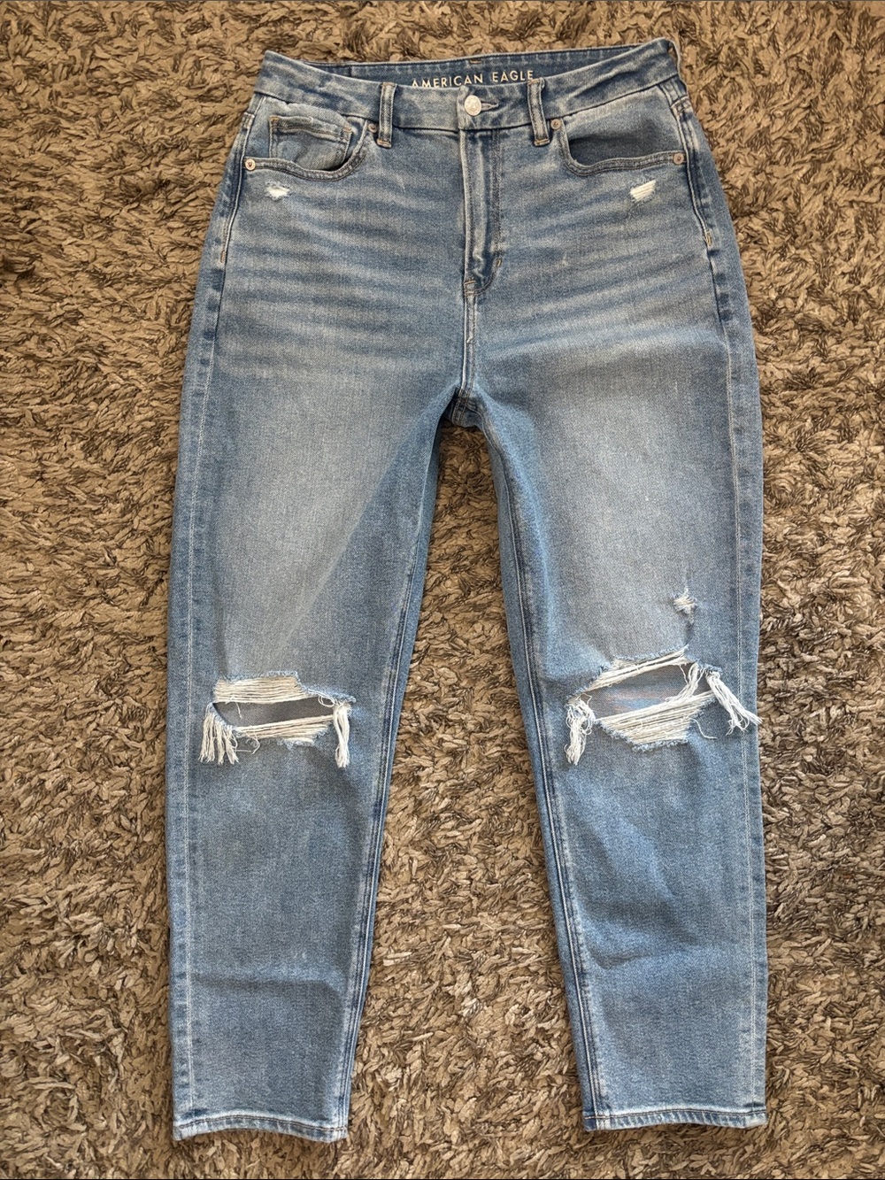 American Eagle Outfitters Curvy Mom JeanLight Blue Straight Leg Distressed Jeans
